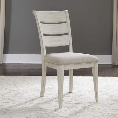 Farmhouse Reimagined Antique White Ladder Back Upholstered Side Chair (Set of 2)