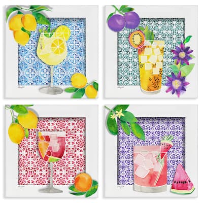 Stupell Bright Patterned Fruit Cocktails Canvas Wall Art Design By Hillary Holt (Set of 4)