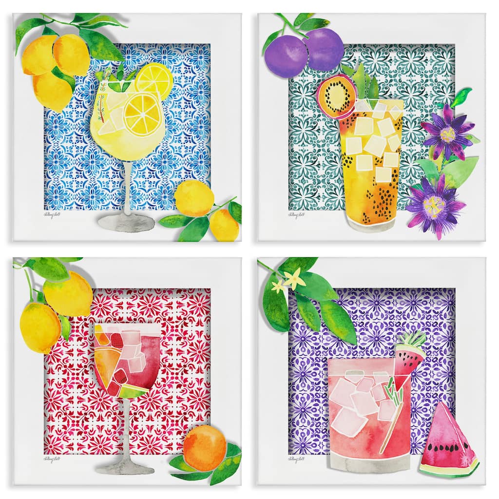Stupell Bright Patterned Fruit Cocktails Canvas Wall Art Design By Hillary Holt (Set of 4)
