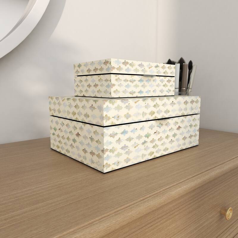 Mother of Pearl Handmade Geometric Box with Hinged Lid (Set of 2)