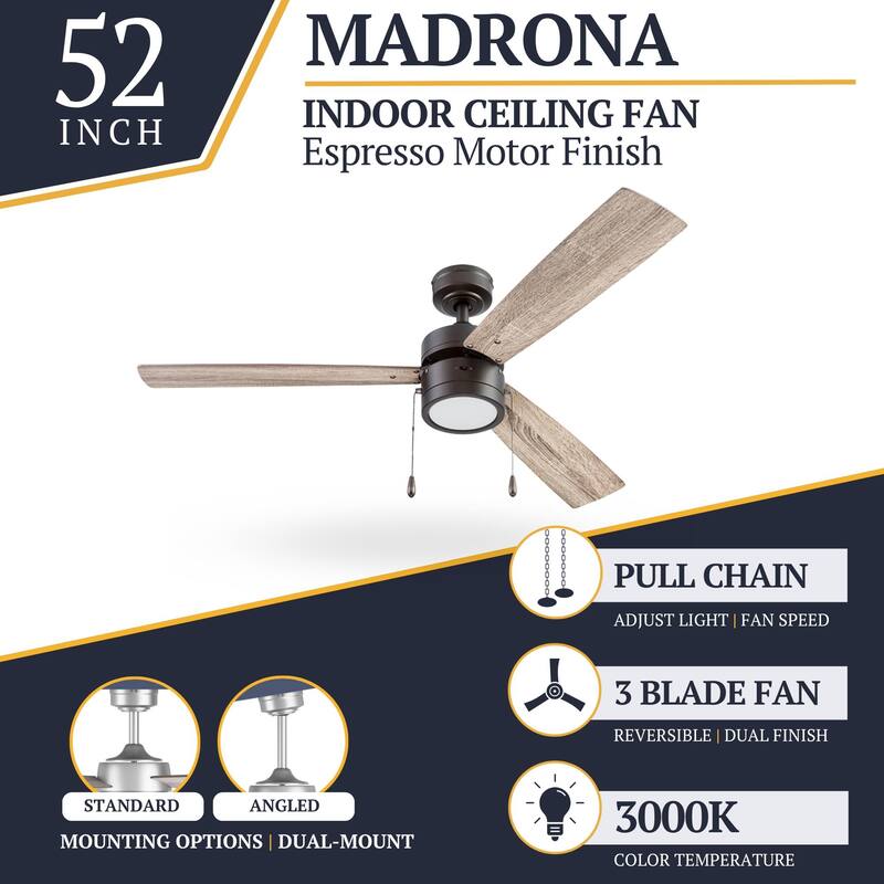 52" Prominence Home Madrona Indoor Ceiling Fan, Painted Gun Metal - 52