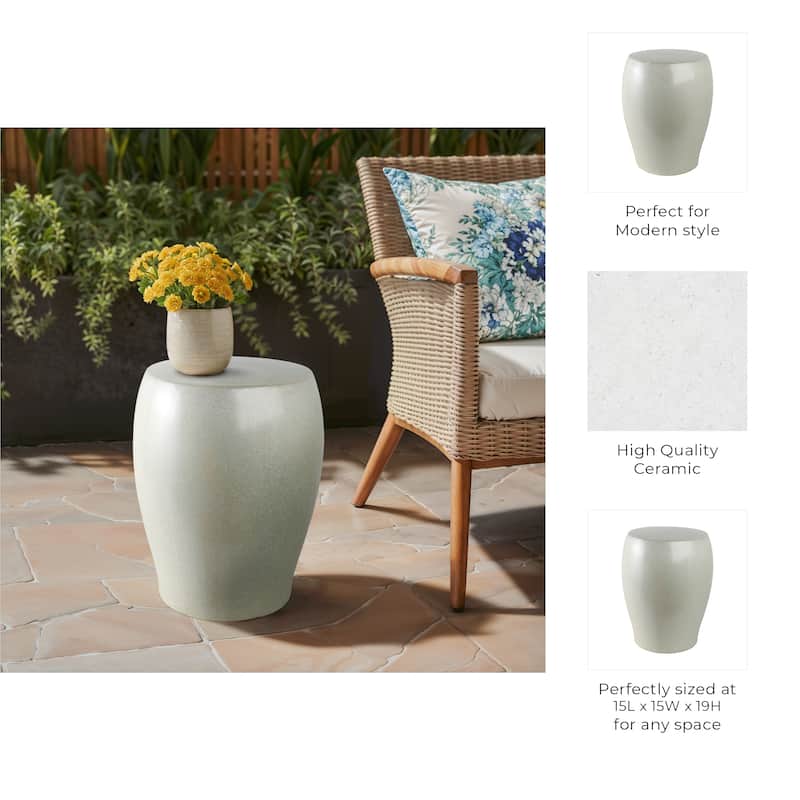 Ceramic Garden Stool Modern Accent Seat for Home Office - 19" Ivory