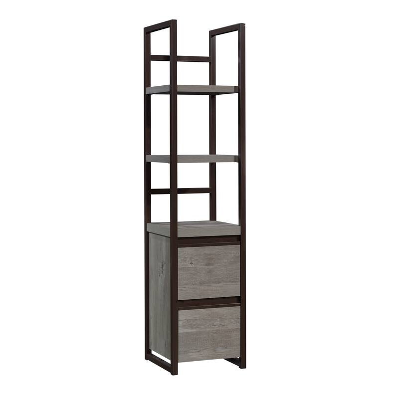 Wood Narrow Bookcase with Thick Shelves, Brown - 16.54" W x 16.54" D x 72.05" H