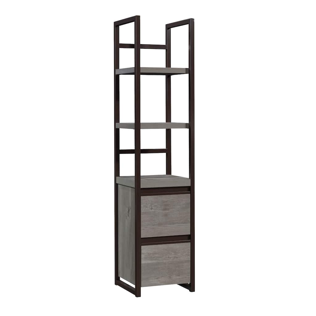 Wood Narrow Bookcase with Thick Shelves, Brown - 16.54" W x 16.54" D x 72.05" H