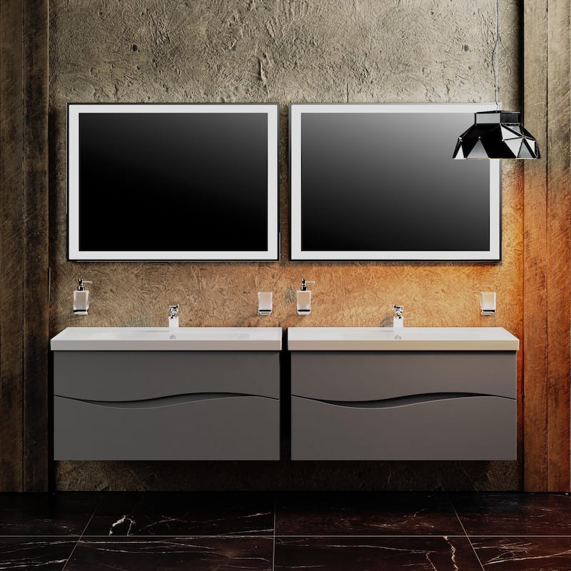 Modern Wall-Mounted Bathroom Vanity with Washbasin Wave Gray Matte Non-Toxic MDF-26"-Omega R-line 32"