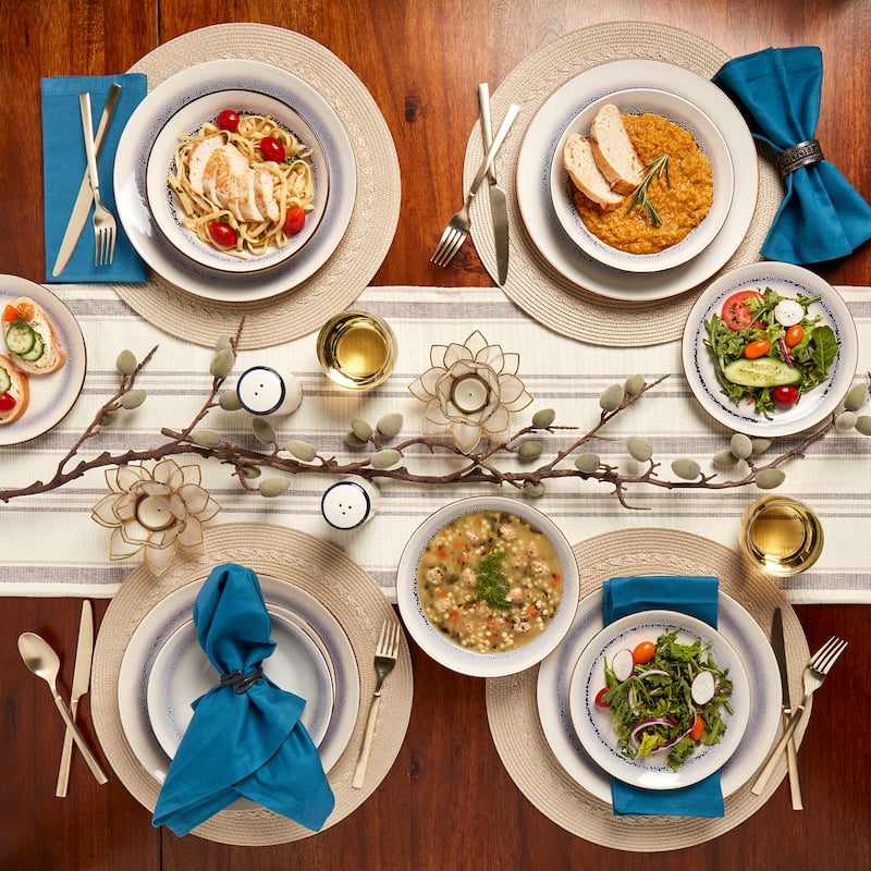 Tabletops Gallery Bastille Blue/ White Stoneware 12-piece Dinnerware Set