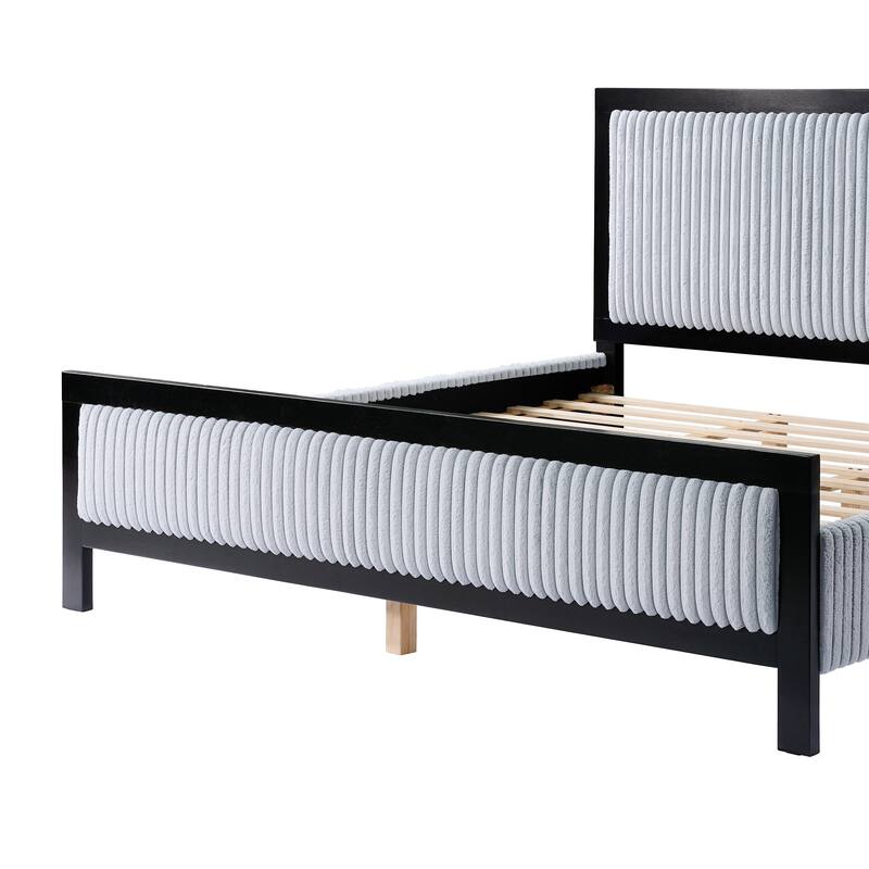 Queen Upholstered Platform Bed with Soft Headboard, Grey and Black Frame