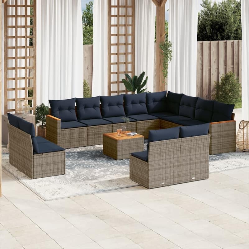 vidaXL 12/13 Piece Patio Sofa Set with Cushions Black/Gray Poly Rattan - 24.4 x 24.4 x 27.2 - Gray With table