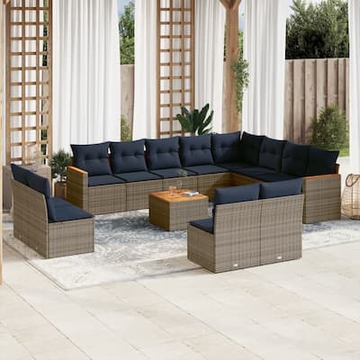 vidaXL 12/13 Piece Patio Sofa Set with Cushions Black/Gray Poly Rattan - 24.4 x 24.4 x 27.2