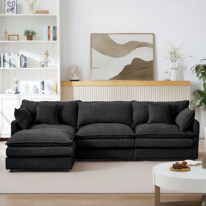 Modular Sectional Sofa, 102 Inch L Shaped Couch Set For Living Room, 3-Seater Comfy Cloud Couches With Movable Ottoman - Black