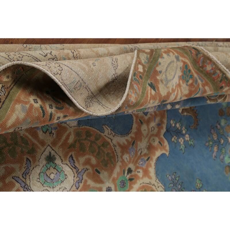 Blue Tabriz Persian Vintage Rug Hand-Knotted Wool Carpet - 9'6"x 12'9"