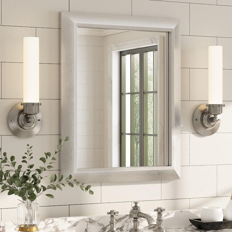 Beveled Metal Rectangle Framed Bathroom Vanity Tempered Glass Mirrors - 20" x 16" - Silver