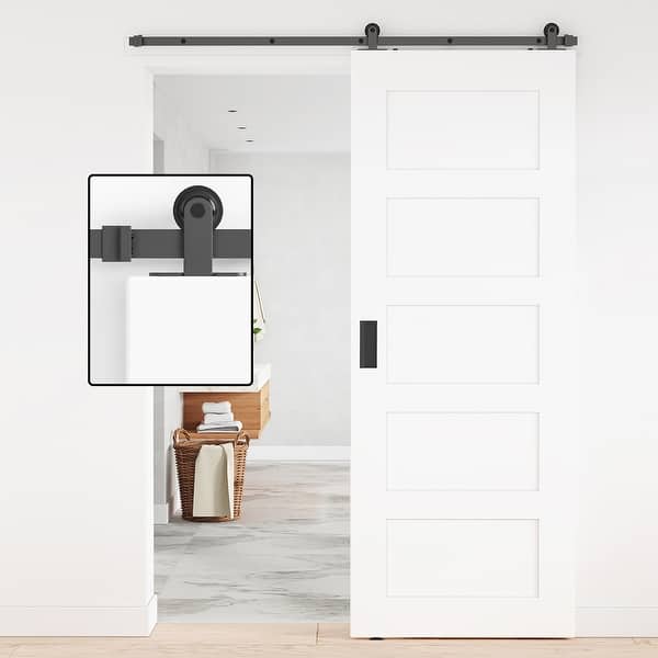slide 2 of 8, WINSOON 5-12 FT Sliding Barn Door Hardware for Single Door Antique Top Mount