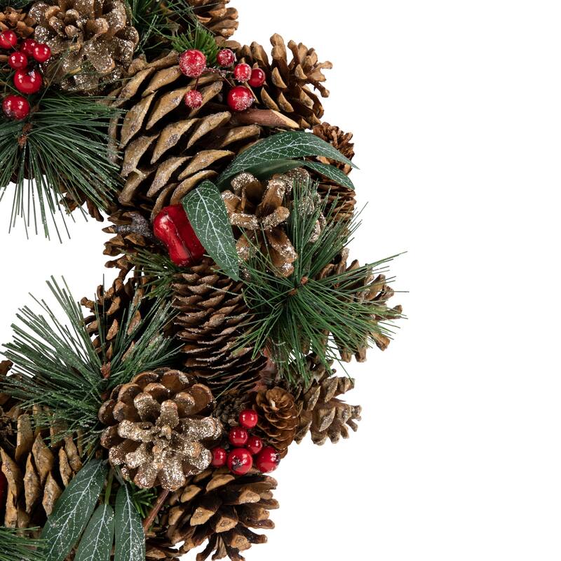 Green Mixed Foliage Apple Artificial Christmas Wreath, 13.75", Unlit