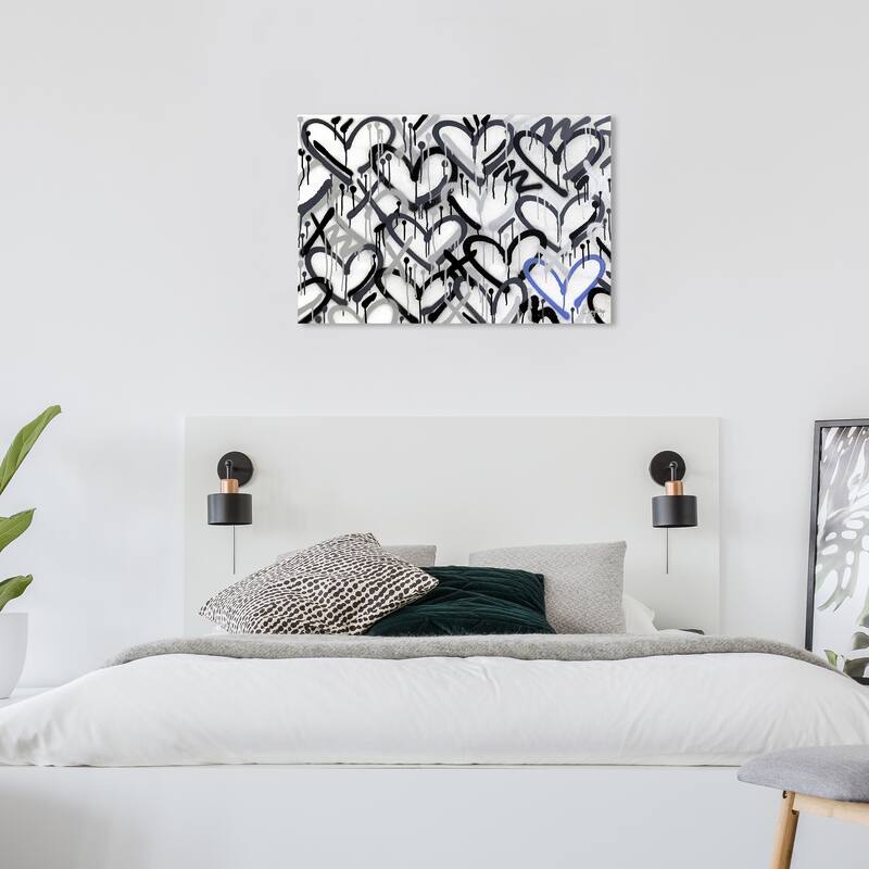 Wynwood Studio Abstract Corey Paige - Hearts Grays with Blue Accent Black and Modern & Contemporary Wall Art Canvas Print - 24 x 36