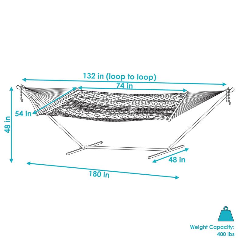 Sunnydaze 2-Person Polyester Spreader Bar Rope Hammock with 15-Foot Stand