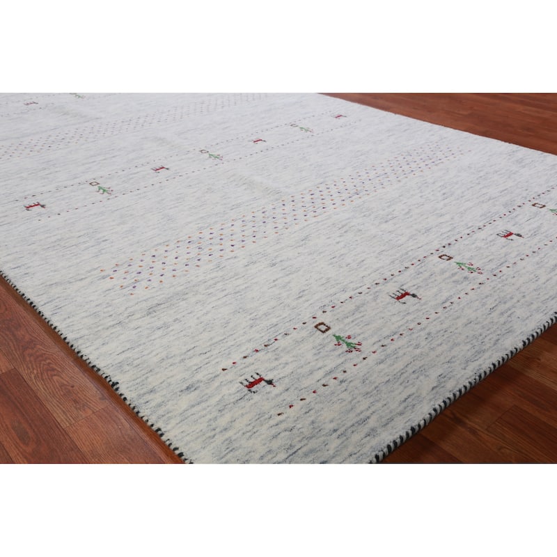 Hand Knotted Oriental 100% Wool Carpet Tribal Animal Pictorial Beige & Ivories Gabbeh Area Rug - 7' 10'' X 5' 2''