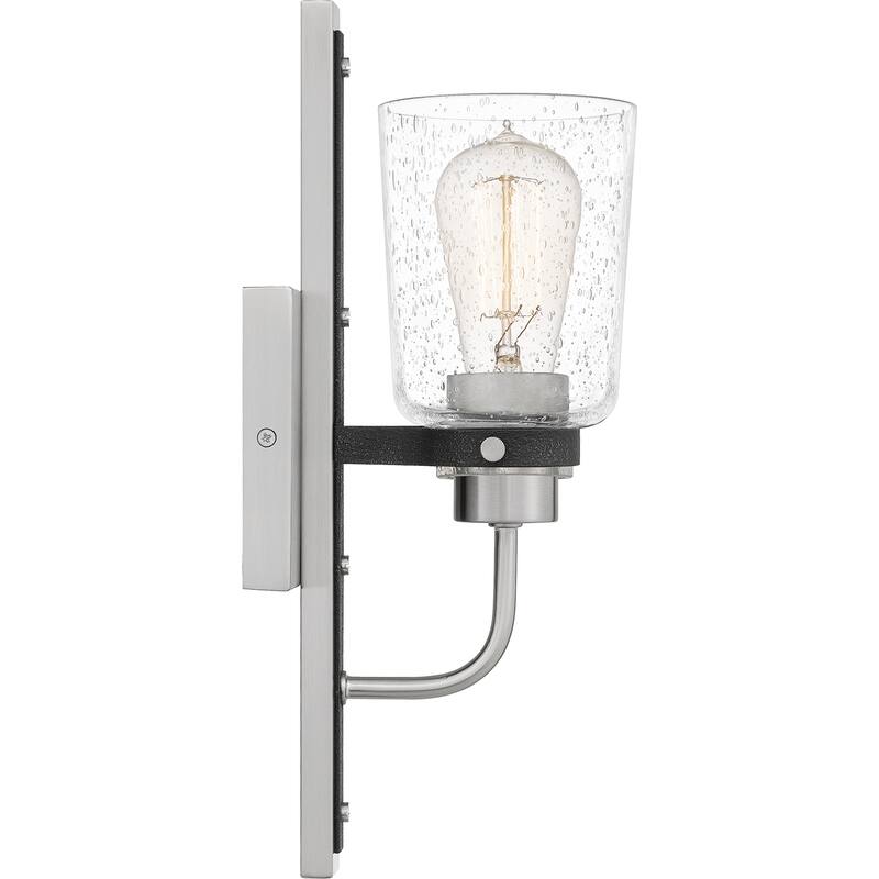 Axel 1-Light Brushed Nickel Wall Sconce with Clear Seeded Glass - Brushed Nickel