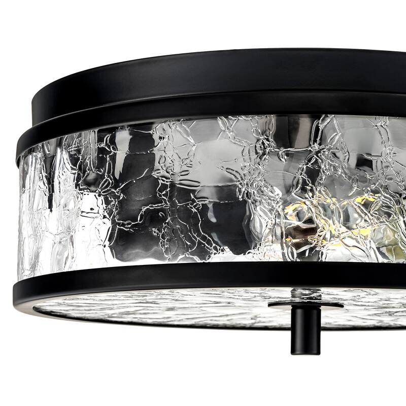 2-Light Farmhouse Drum Flush Mount Ceiling Light with Glass Shade - 12 inch