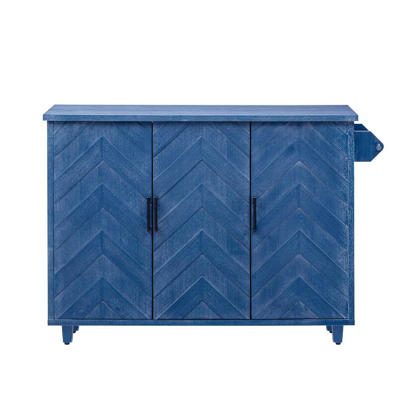 51.2"W 3D Wave Stripes Ash Veneer (Not Cheap Paper) Kitchen Island with Drop Leaf, Farmhouse Kitchen Island on Wheels