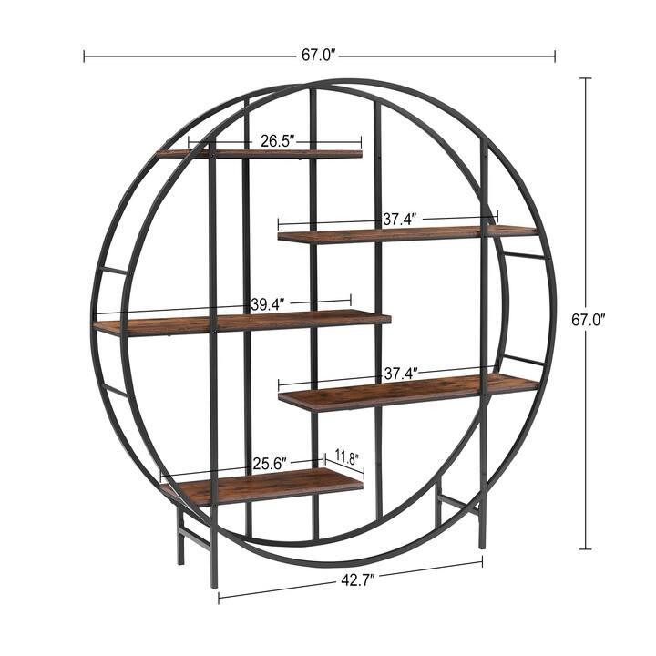 Round 5-Tier Metal Plant Stand bookcase storage rack, Indoor Living Room Terrace Garden Balcony Display Stand.