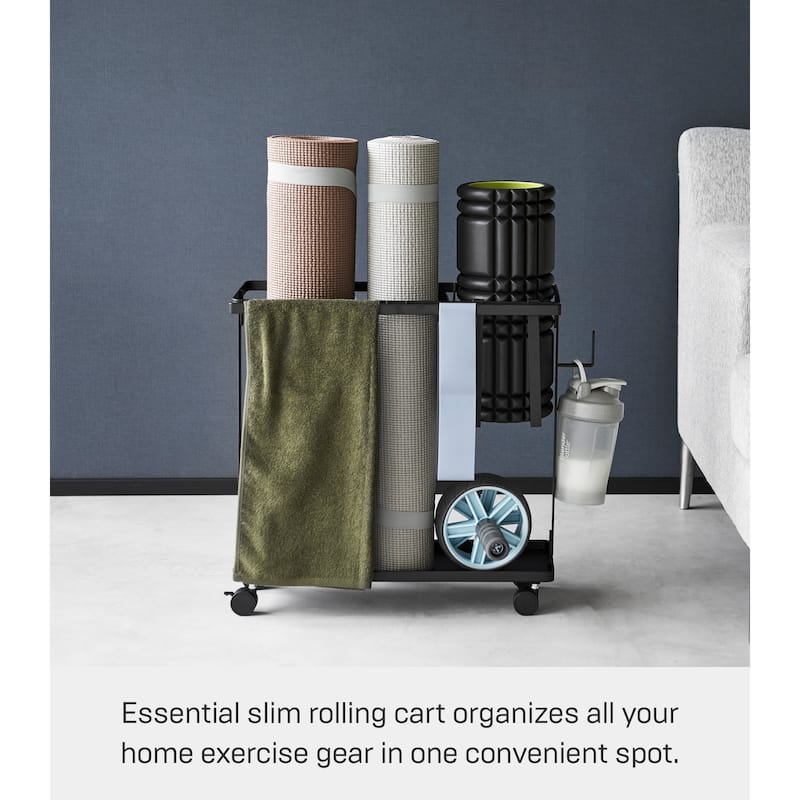 Yamazaki Home Fitness Equipment Storage Cart, Steel, Holds 16.5 lbs, Wheels - L 7.28 x W 19.8 x H 17.91 inches