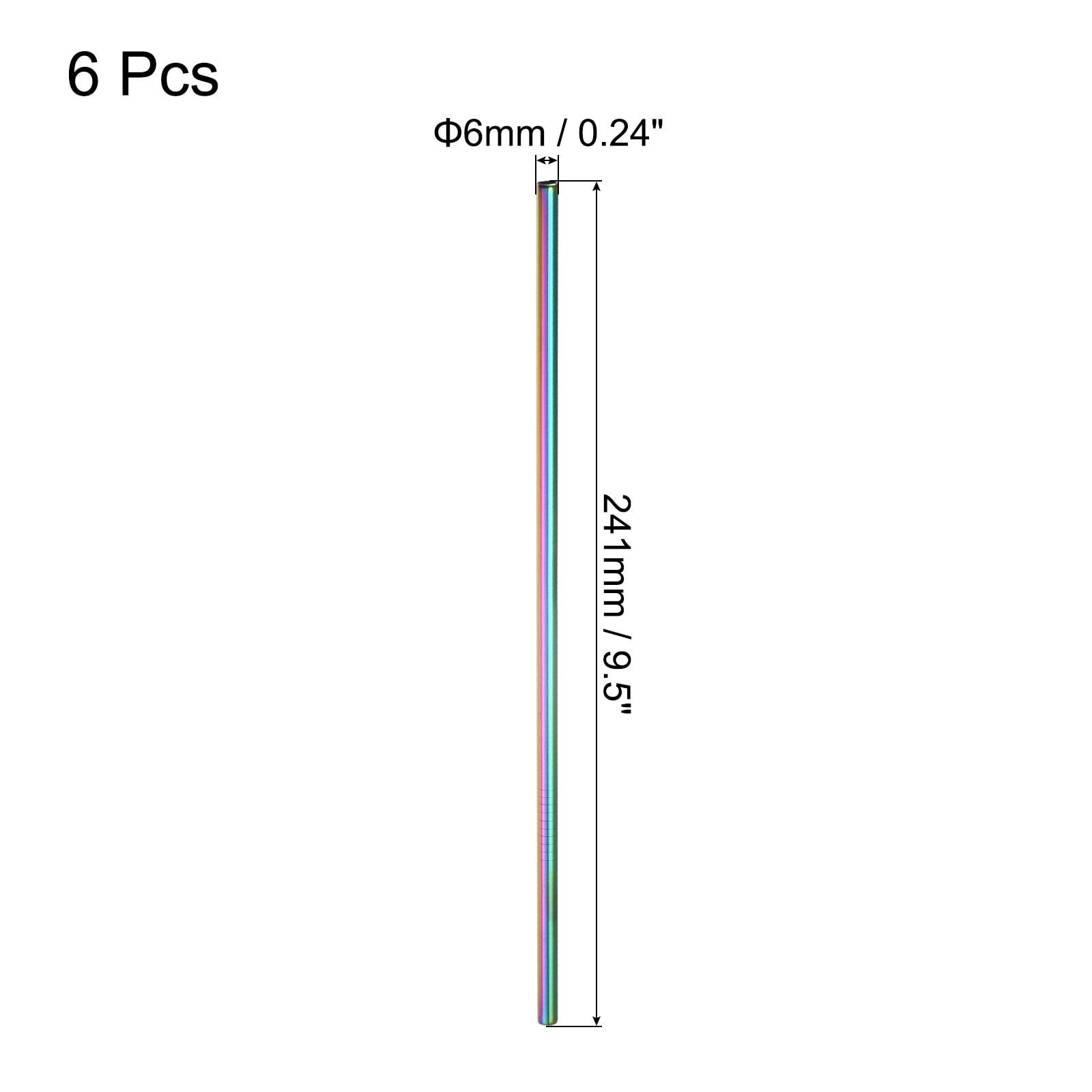 Reusable Metal Straws 6Pcs, Stainless Steel Straight Straw 9.5