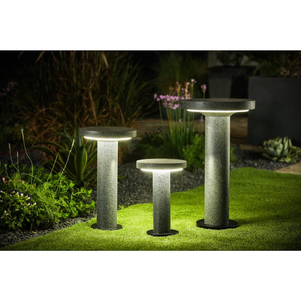 Grey Speckled Cement Flat-Top LED Solar Bollard Light
