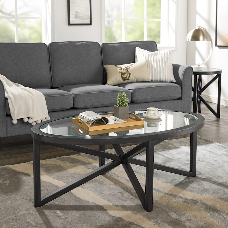 Modern Round Coffee Table - Tempered Glass Top & Solid Wood Base for Living Room