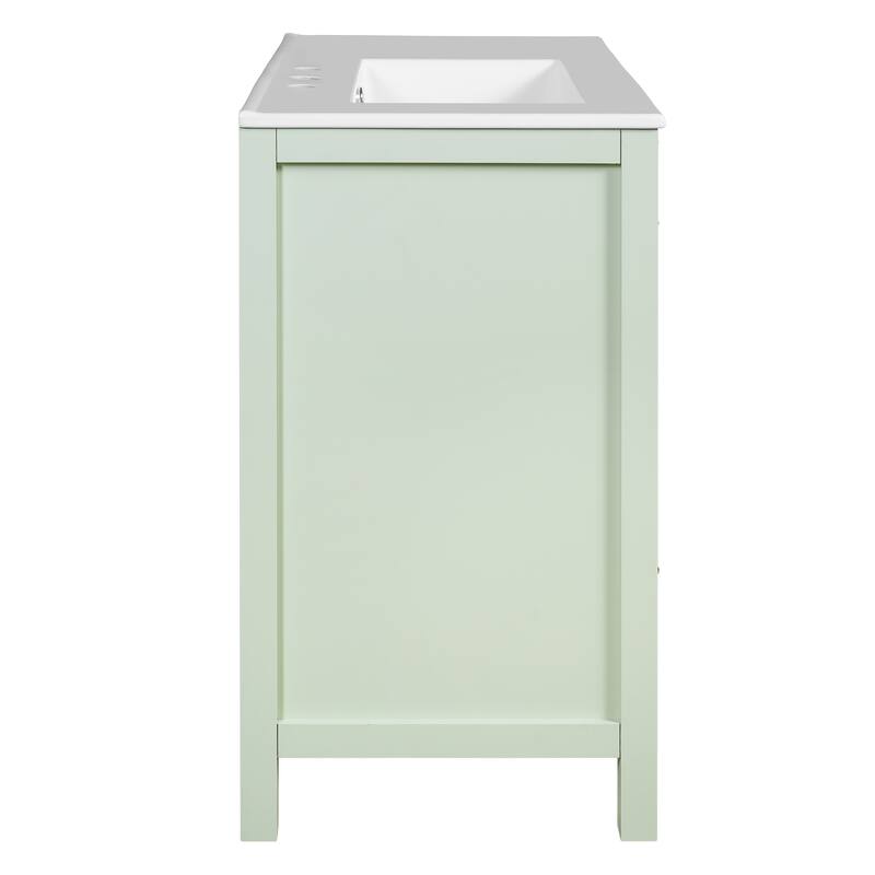 36" Bathroom Cabinet with Waffle Texture Doors,Bathroom Vanity with Four Drawers and Two Soft-Closing Doors with Glass Doors