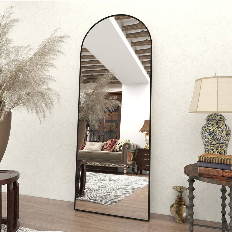 Arched Full Length Floor Mirror Full Body Standing Mirror Wall Decor - 63"x20" - Black