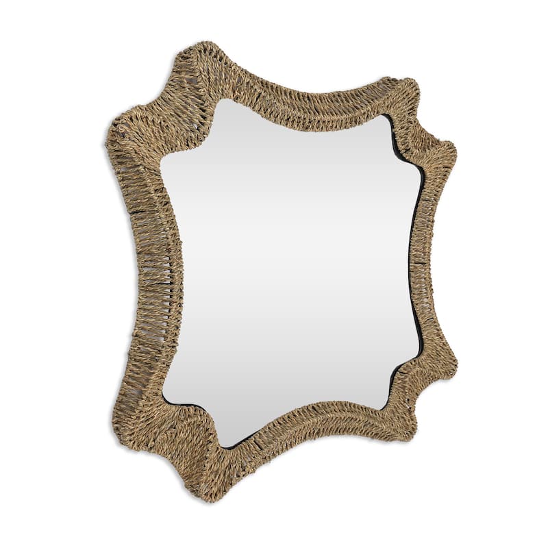 HomeRoots 38" Brown Abstract Floating Rope Framed Accent Mirror - 36.50 in. x 38.00 in. x 2.00 in.