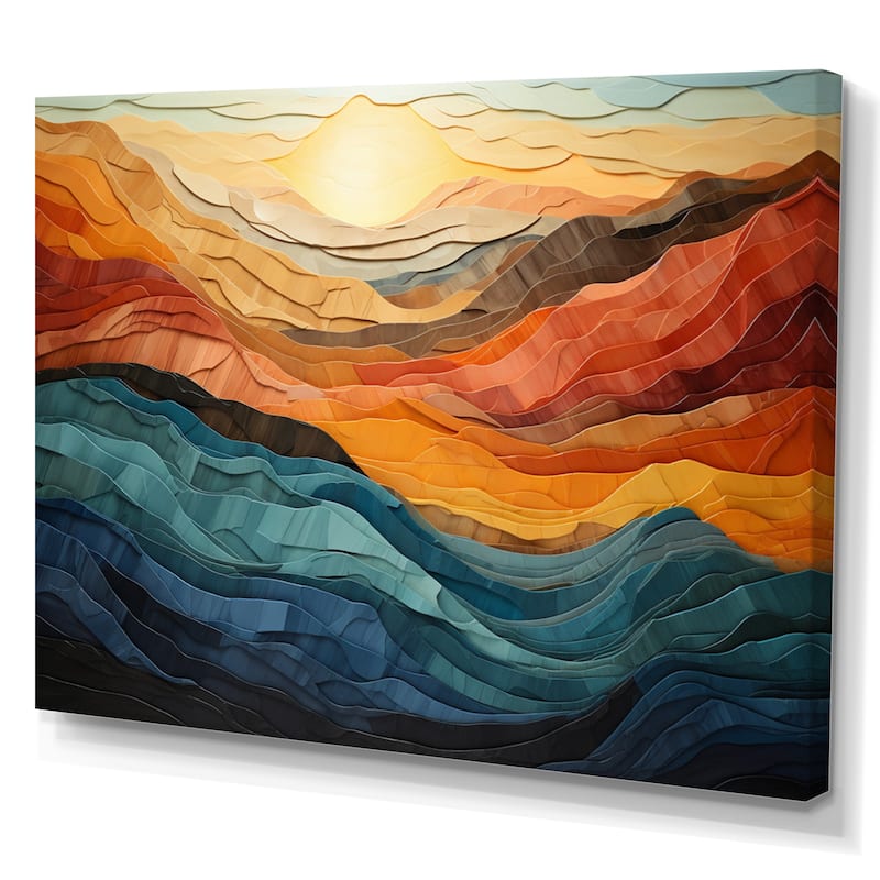 Designart "Coral Teal Bold Mountains Landscape" Modern Canvas Wall Art
