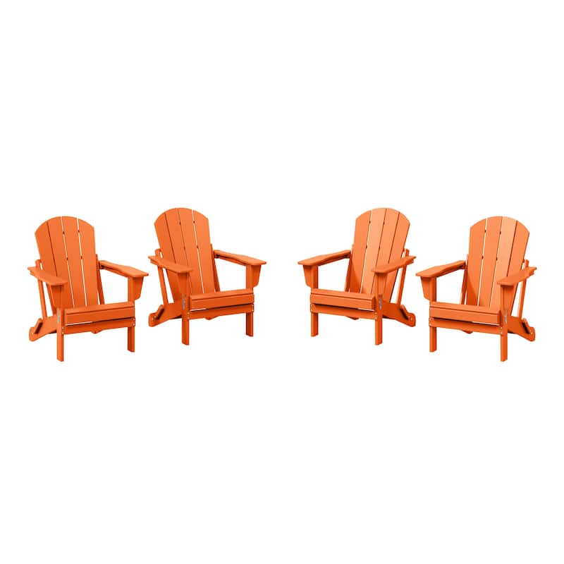 Polytrends Laguna Weather Resistant Outdoor Patio Folding Adirondack Chairs (Set of 4) - Orange