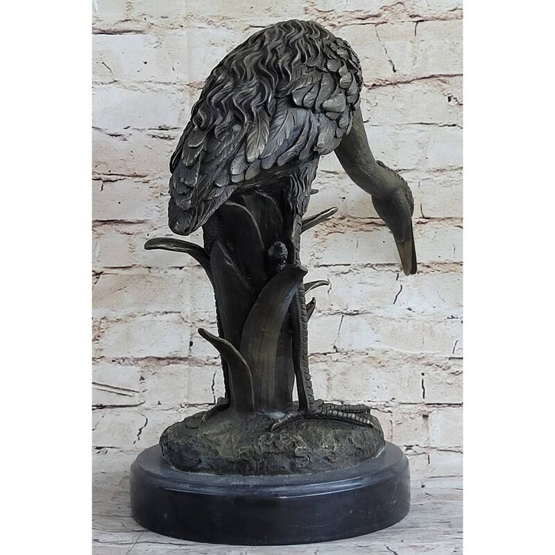 Heron Egret Water Bird Crane Bronze Metal Statue Sculpture Signed Art Marble Base