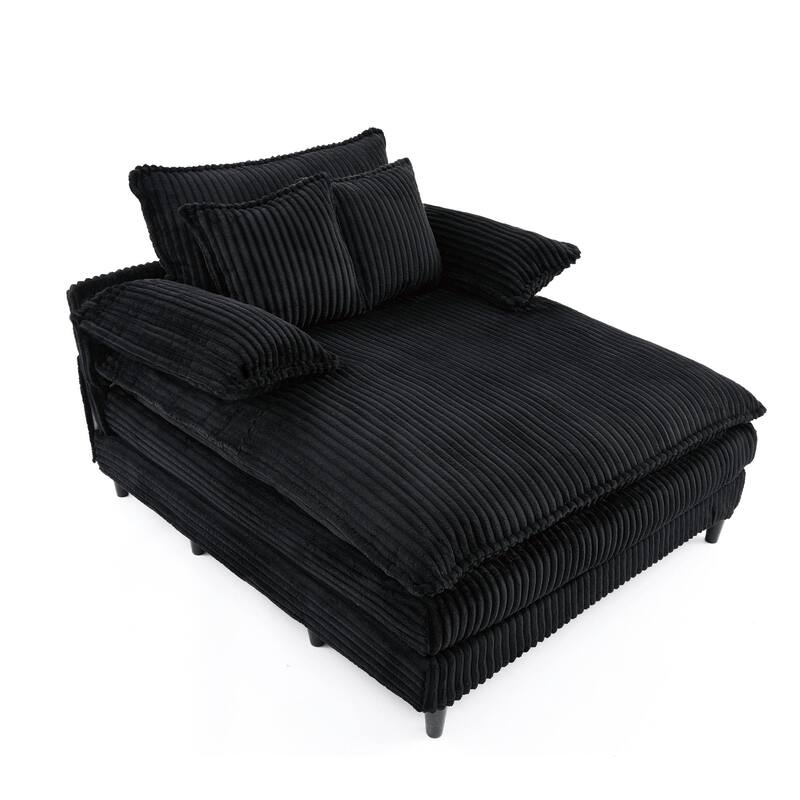 Corduroy Oversized Chaise Lounge with 4-Position Adjustable Backrest, 2 Pillows & 300lb Capacity - Convertible Sofa Bed