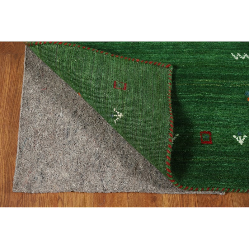 Green Gabbeh Indian Runner Rug Handmade Tribal Wool Carpet - 2'7" x 7'7"