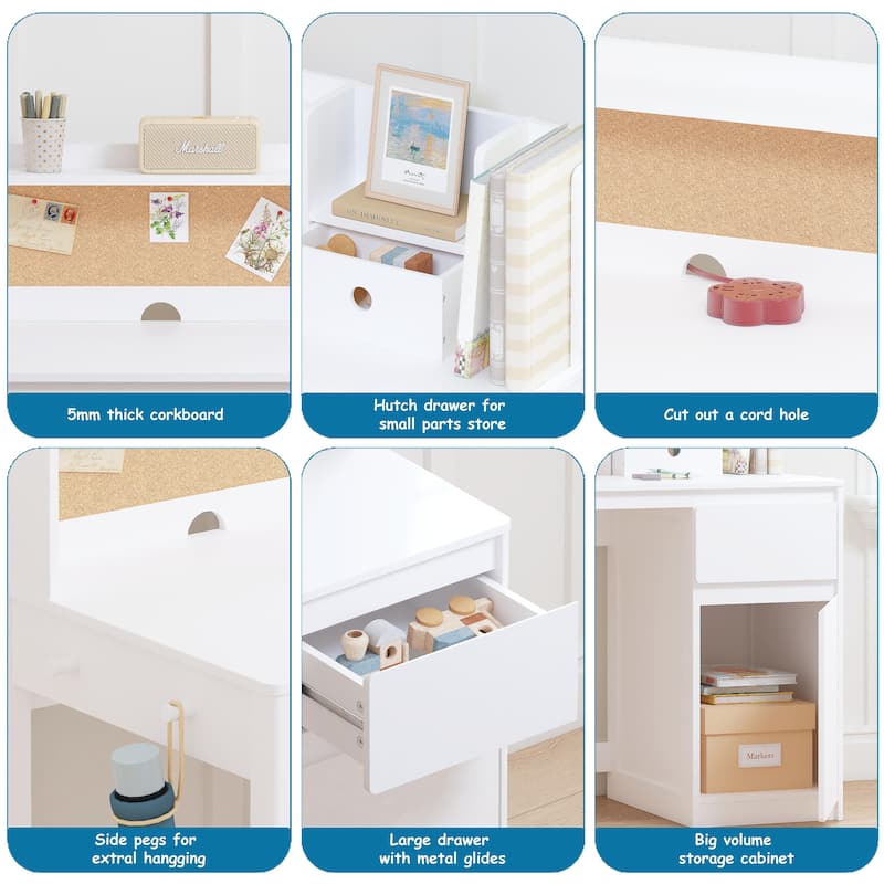 COSTARS Kids Desk and Chair Set, Kids Study Desk with Hutch for 5-12 Years Old, Student Writing Table Computer Workstation