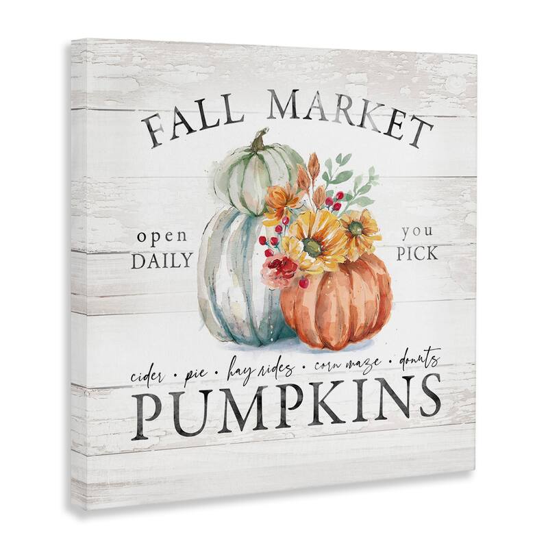 Stupell Fall Market Pumpkins Rustic Country Sign Autumn Florals Canvas Wall Art - Orange
