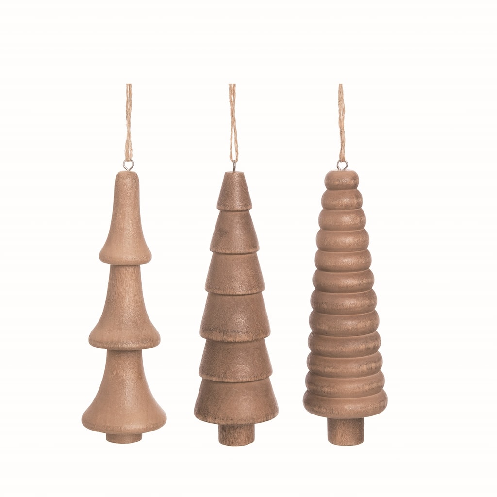 Transpac MDF Carved Tree Ornament Set of 3 Christmas Home Decorations