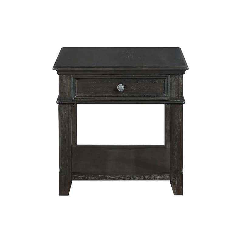 Riel Side End Table w USB Port, 27 Inch Top, 1 Drawer, Charcoal Black