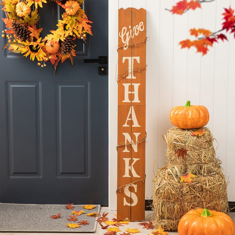 Glitzhome Thanksgiving Wooden Scarecrow Porch Sign Decor