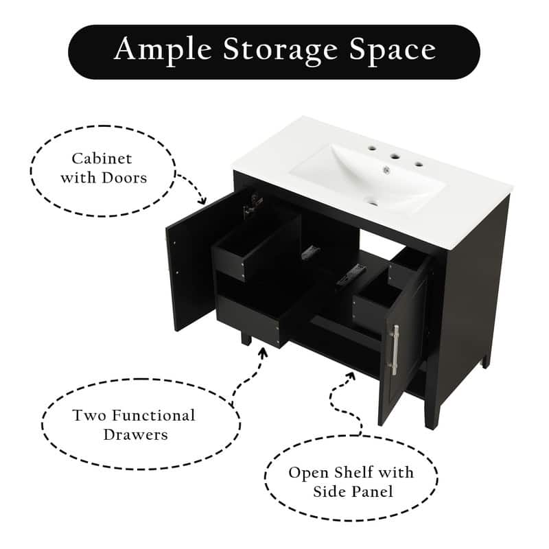 White 30" /36" Solid Wood Bathroom Vanity Cabinet with Sink,Drawer