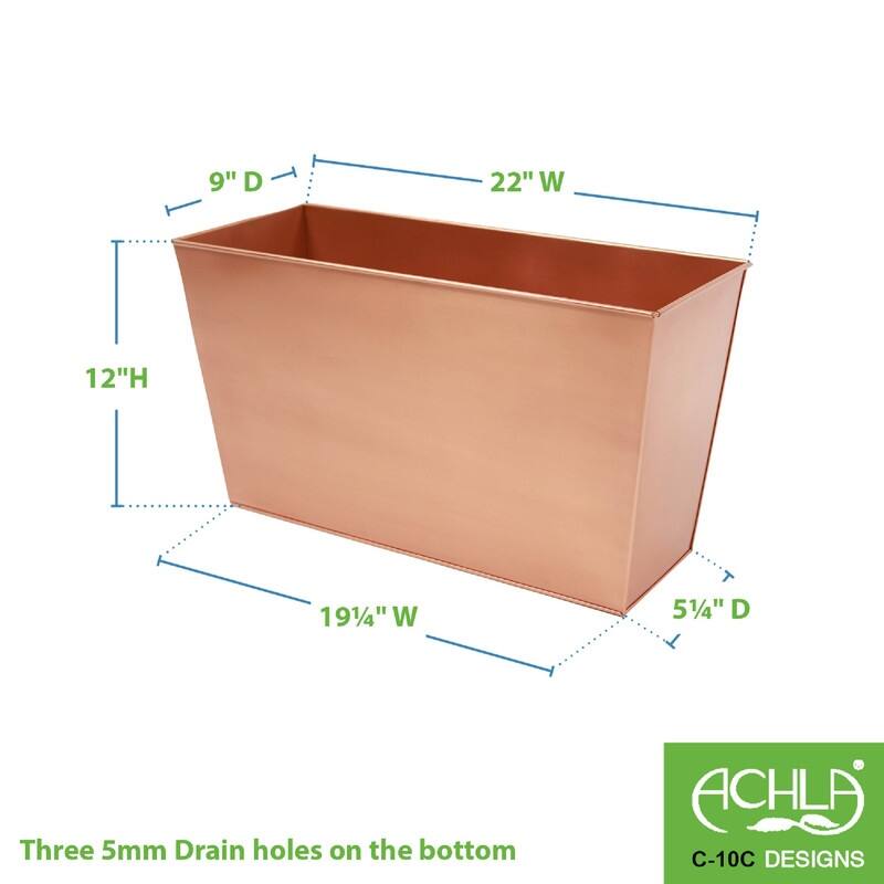 Achla Designs 22" W Rectangle Copper Plated Galvanized Steel Flower Box, Indoor Outdoor Use, Planter, Garden Accent