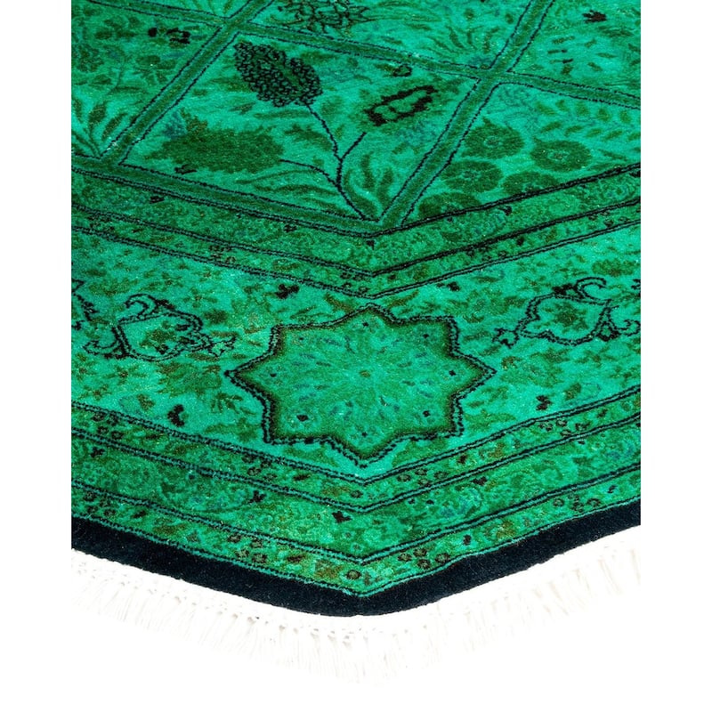 Overton Hand Knotted Wool Vintage Inspired Modern Contemporary Overdyed Green Octagon Area Rug - 7' 1" x 7' 1"
