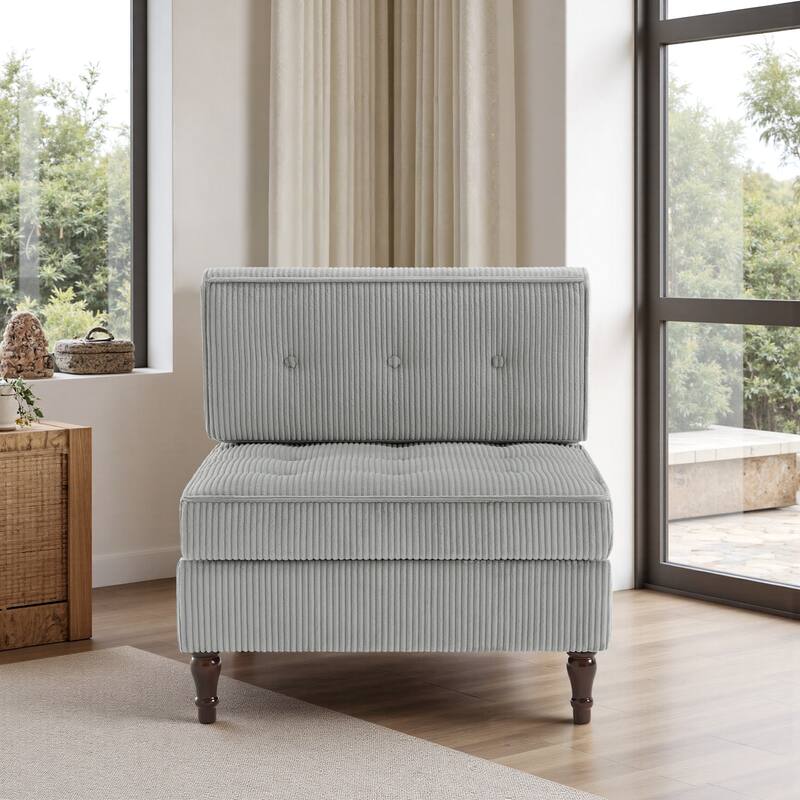 Modular Corduroy Armless Chair Upholstered Lounge Sofa - Light Grey