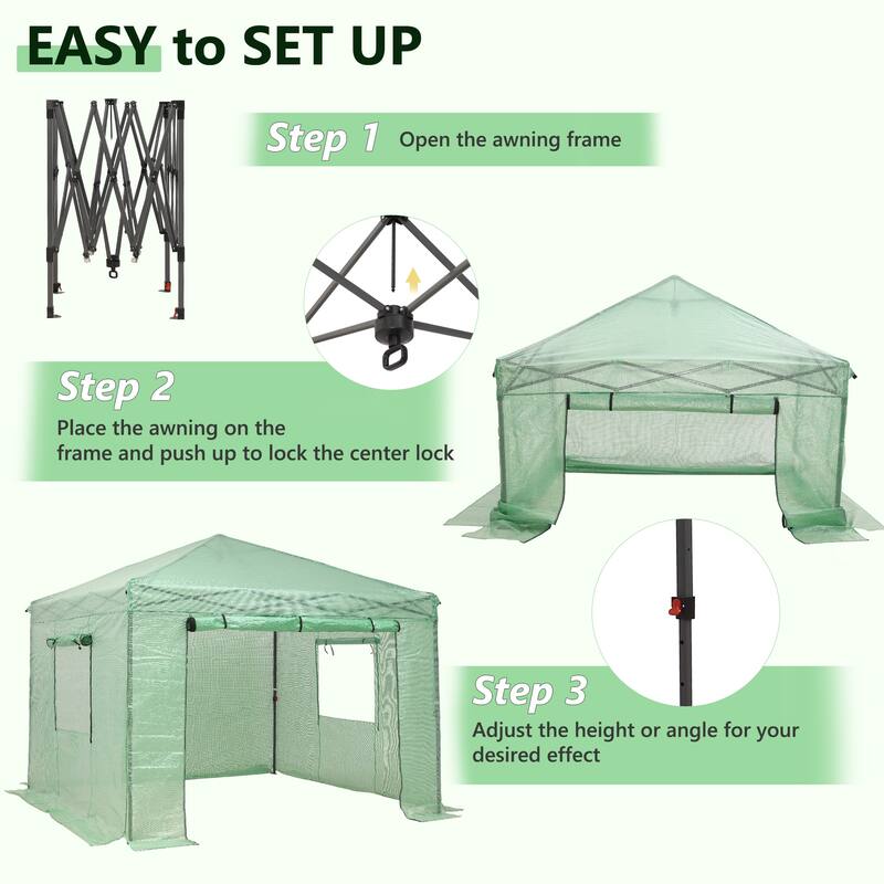 Ainfox 10X10FT Instant Pop-up Greenhouse, Walk-in Plant Gardening Green House