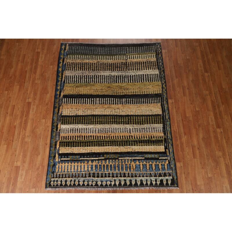 Hand Knotted Oriental 100% Wool Carpet Modern Tribal Multi-Colored Moroccan Area Rug - 8' 1'' X 5' 10''