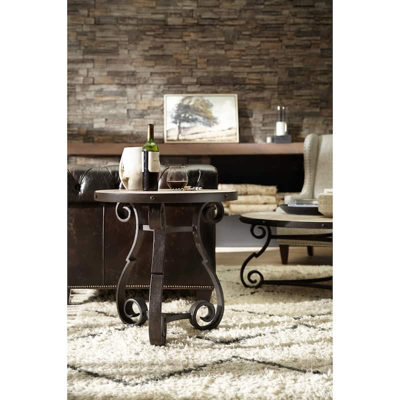 Hooker Furniture Luckenbach 26" Round Cast Iron and Travertine End