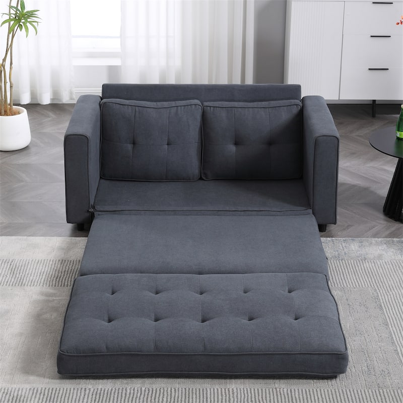 Upholstered Tufted Convertible Loveseat with Side Pockets